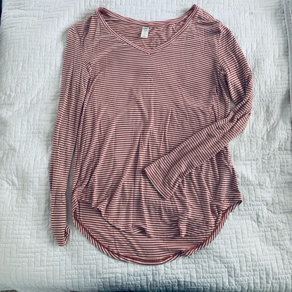 Luxe long sleeve orange striped tee long sleeve